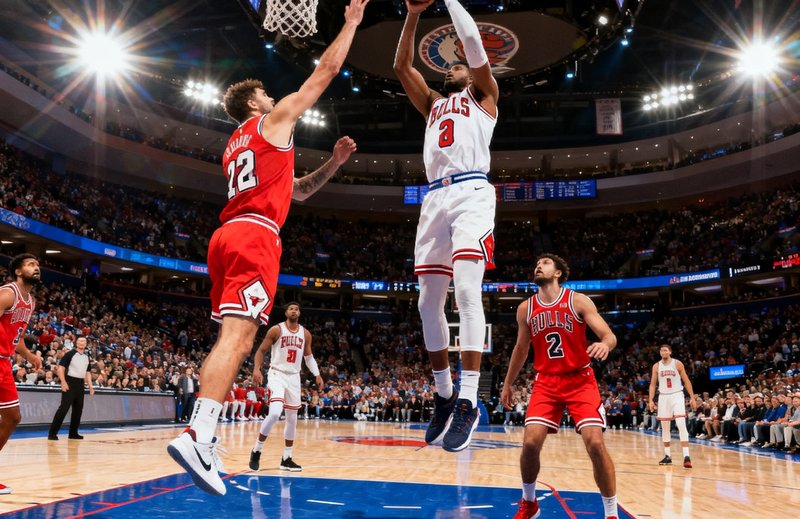 NBA高清直播画面，篮球场上球员正在激烈对抗，球馆内灯光璀璨观众席座无虚席，画面清晰色彩饱满